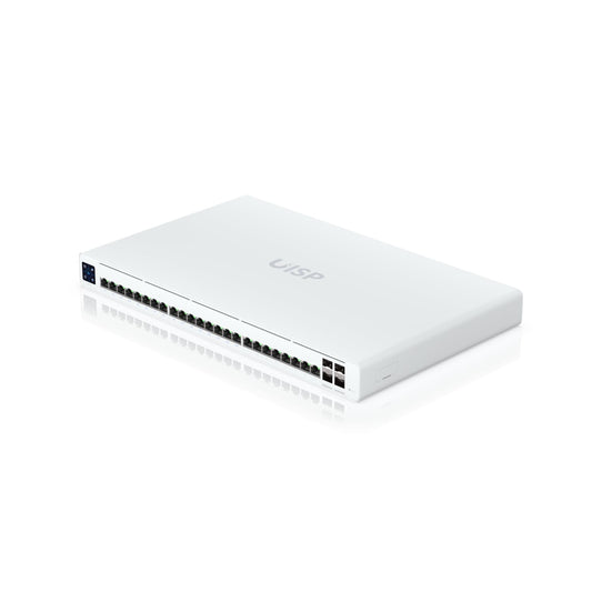 Ubiquiti UISP Switch Professional, 24 GbE RJ45 ports, 16 with 27V Passive PoE Output, 4 10G SFP+ ports, Color Touchscreen, Incl 2Yr Warr UISP-S-Pro