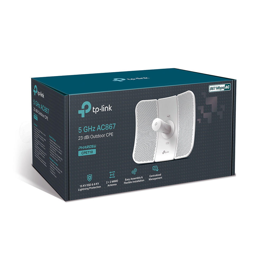 TP-Link CPE710 5GHz AC 867Mbps 23dBi High-gain Directional Outdoor CPE, IP65 Weather Proof, Lightning Protection, Passive POE, Centralised Management CPE710