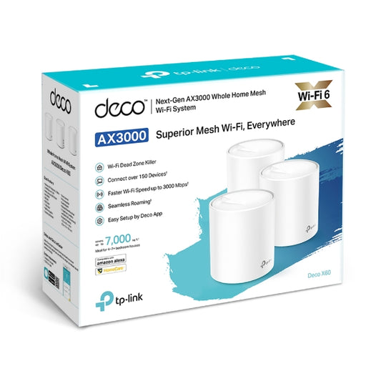 TP-Link Deco X60 (3-pack) AX5400 Whole Home Mesh Wi-Fi 6 System (WIFI6), Up to 650sqm Coverage, WPA3, TP-Link Homecare, OFDMA, MU-MIMO (3.20V) Deco X60(3-pack)