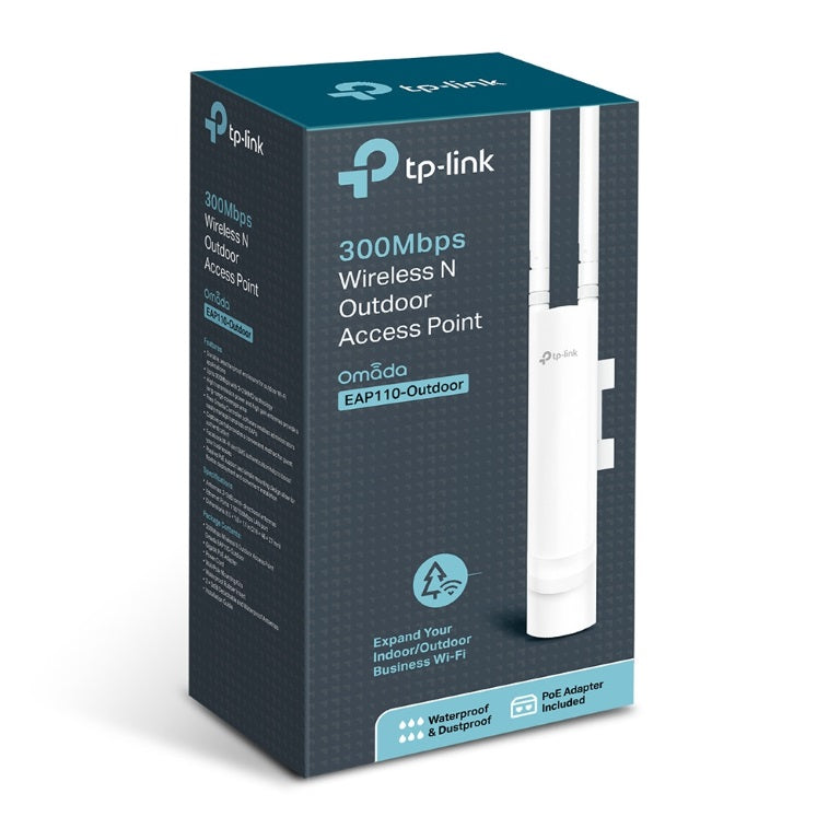 TP-Link EAP110 Outdoor Omada 300Mbps Wireless N Outdoor Access Point 1xRJ45 Passive PoE 2*5dBi External Omni waterproof Antenna Pole/Wall Mount EAP110-Outdoor
