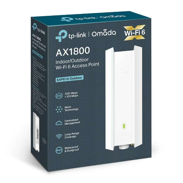 TP-Link EAP610-Outdoor Omada AX1800 Indoor/Outdoor WiFi 6 Access Point, 1.8 Gbps, Long Range Coverage, IP67 Weatherproof, OFDMA, MU-MIMO EAP610-Outdoor