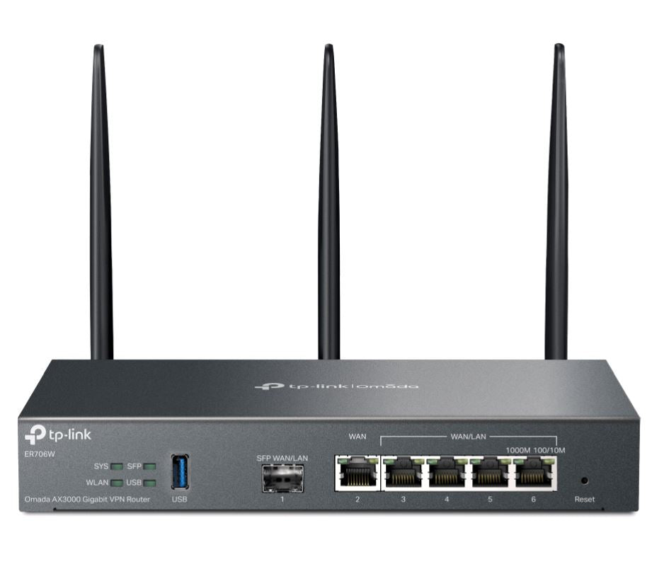 TP-Link ER706W-4G Omada 4G+ Cat6 AX3000 Gigabit VPN Router, 4G+, Dual Band Wi-fi 6, 6 Gigabit Ports (5 RJ45+1 SFP), 5 High-Gain Detach Ant. ER706W-4G