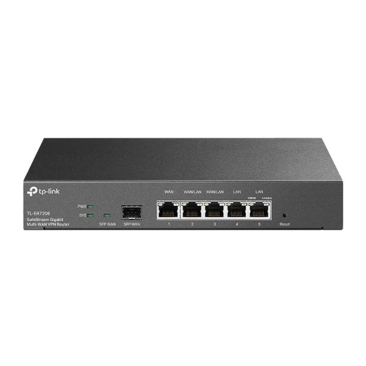 TP-Link TL-ER7206 Omada SafeStream Gigabit Multi-WAN VPN Router, 4 WAN Ports: 1 Gigabit SFP WAN port, 1 Gigabit RJ45 WAN Port, 2 Gigabit WAN/LAN ER7206