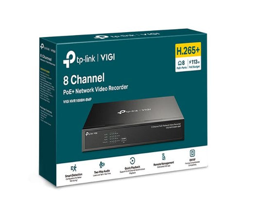 TP-Link VIGI NVR1008H-8MP 8 Channel PoE+ Network Video Recorder, 113W PoE Budget, H.265+, 4K Video Output & 16MP Decoding Capacity (HDD Not Included) VIGI NVR1008H-8MP