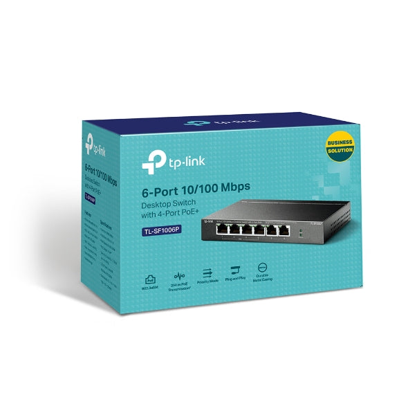 TP-Link TL-SF1006P 6-Port 10/100Mbps Desktop Switch with 4-Port PoE+, Up To 67W For all PoE Ports, Up To 30W Each PoE Port TL-SF1006P