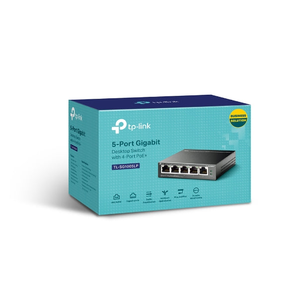 TP-Link TL-SG1005LP 5-Port Gigabit Desktop Switch with 4-Port PoE+, Up To 40W For all PoE Ports, Up To 30W Each Port TL-SG1005LP