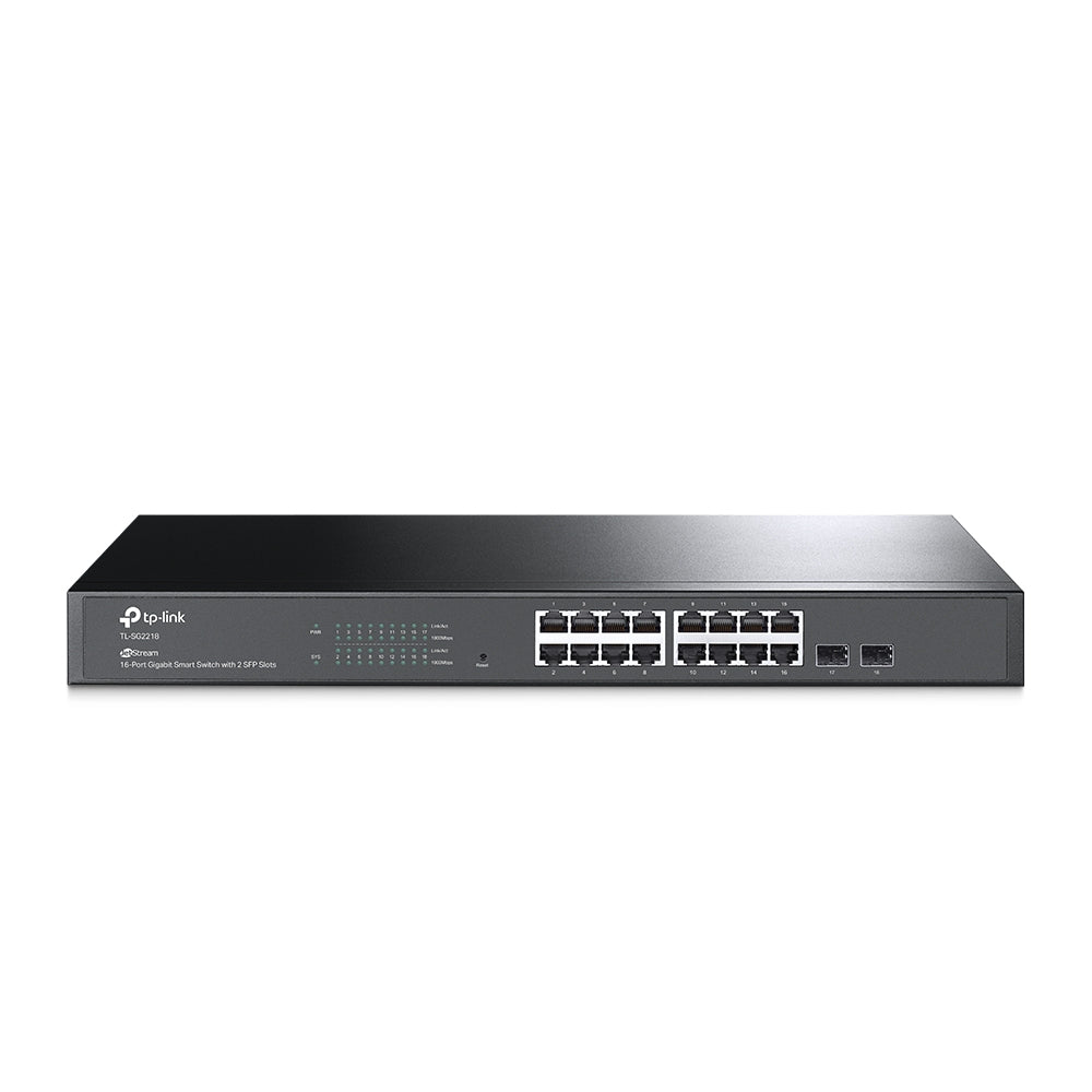 TP-Link SG2218 JetStream 16-Port Gigabit Smart Switch with 2 SFP Slots, Support Omada SDN, L2/L3/L4 QoS, Static Routing, Rack Mountable SG2218