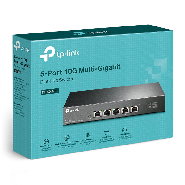 TP-Link TL-SX105 5-Port 10G Desktop Switch, up to 100 Gbps switching capacity, Auto-negotiation, Silent Operation, Metal Casing TL-SX105