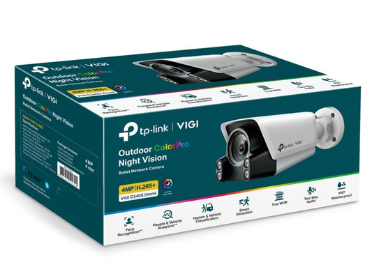 TP-Link VIGI 4MP C340S(4mm) Outdoor ColourPro Night Vision Bullet Network Camera, 4mm Lens, Smart Detection VIGI C340S(4mm)