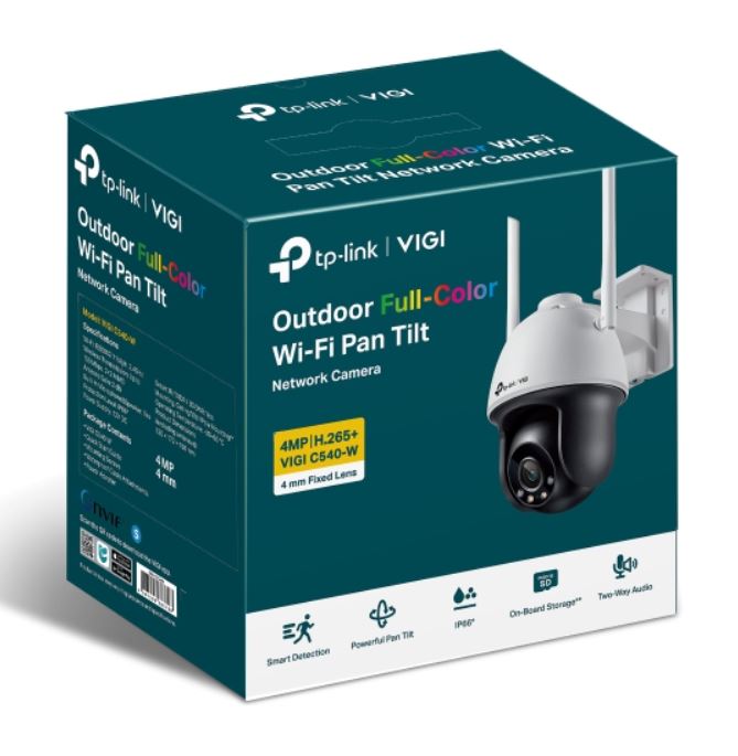 TP-Link VIGI 4MP C540-W(4mm) Outdoor Full-Colour Wi-Fi Pan Tilt Network Camera, 4mm Lens, Smart Detection, 3YW VIGI C540-W(4mm)