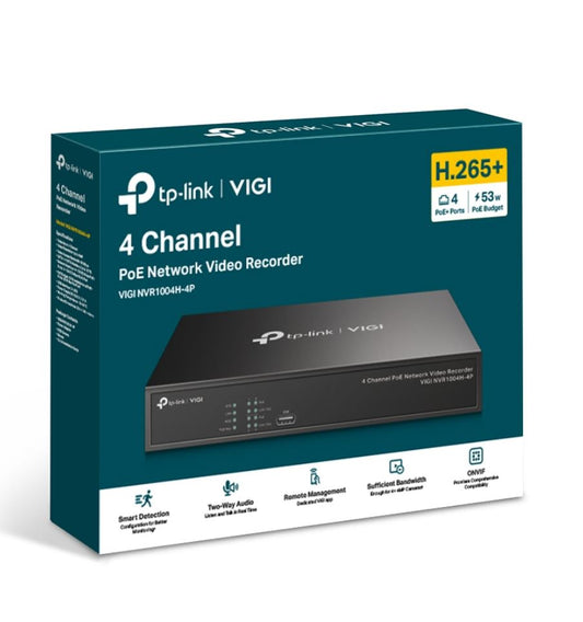 TP-Link VIGI NVR1004H-4P 4 Channel PoE+ Network Video Recorder, 24/7 Continuous Recording, 4K HDMI Video Output & 16MP Decoding (HDD Not Included) VIGI NVR1004H-4P