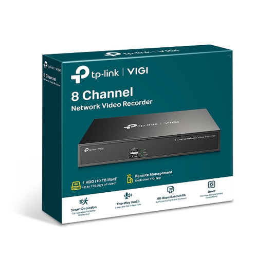 TP-Link VIGI NVR1008H 8 Channel Network Video Recorder, 24/7 Continuous Recording, Up To 10TB 4 Ch Playback, Up To 5MP (HDD Not Included) VIGI NVR1008H