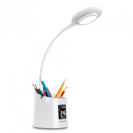 Simplecom EL621 LED Desk Lamp with Pen Holder and Digital Clock Rechargeable EL621