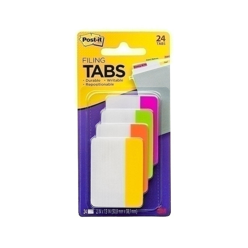 Post-It Filing Tabs Pink Green Orange Yellow 50 x 38mm 24-Pack - Box of 6 - 7000047884