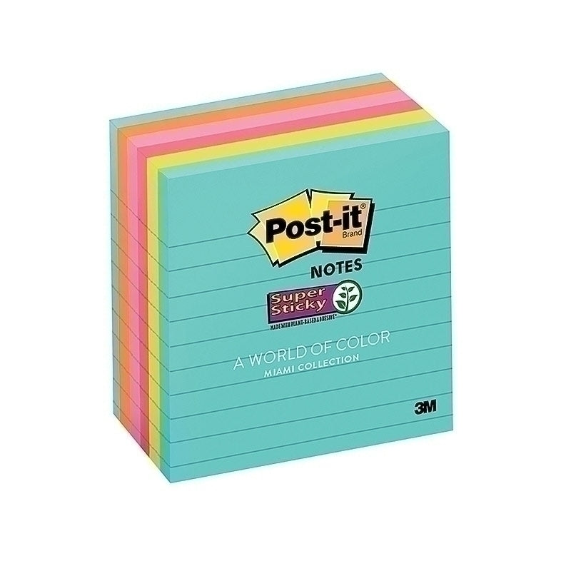 Post-It Lined Super Sticky Notes Miami 101 x 101mm 6-Pack - 7100088534