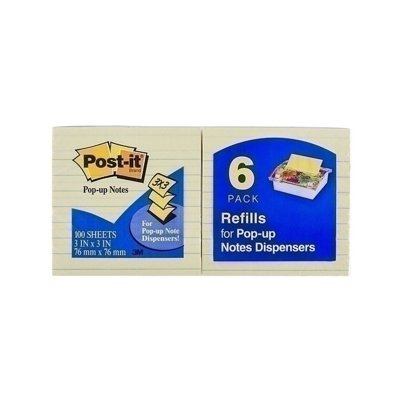 Post-It Lined Pop-up Notes Canary Yellow 76 x 76mm 6-Pack - 7012698079