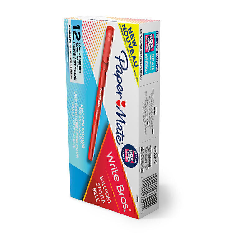 Paper Mate WriteBros 1.0mm BP Red Pk12 - 3321131C