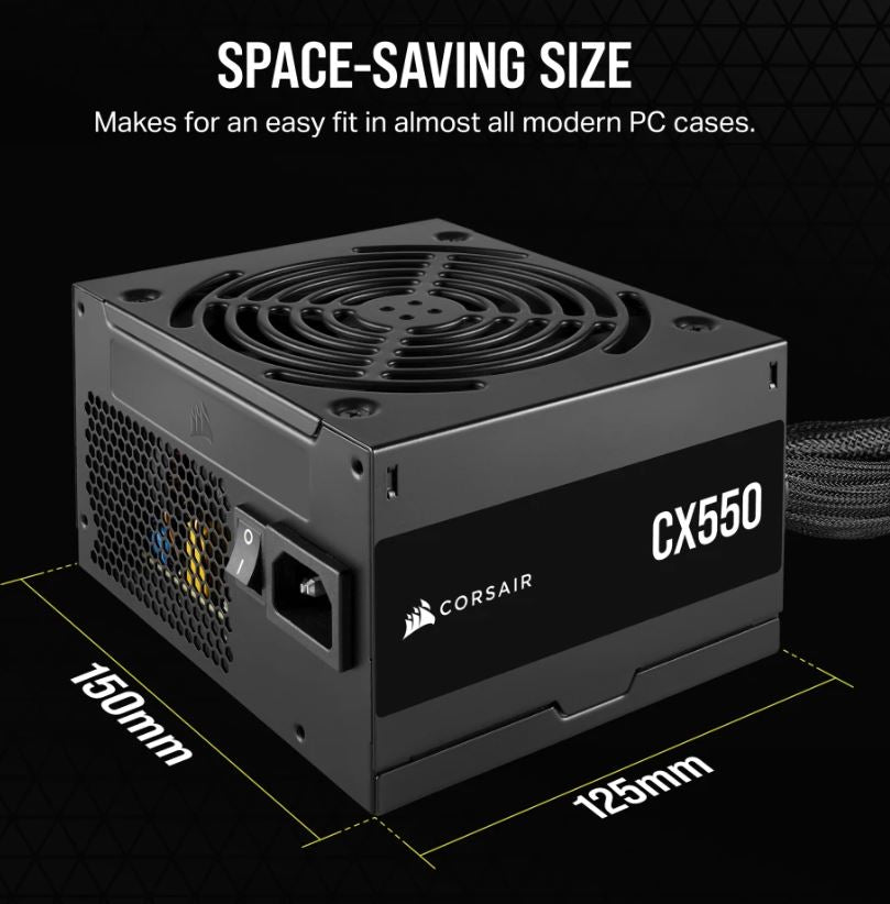 Corsair CX Series CX550 - 550 Watt 80 PLUS Bronze ATX Power Supply (AU), Compact 125mm, Up to 88% Efficiency CP-9020277-AU