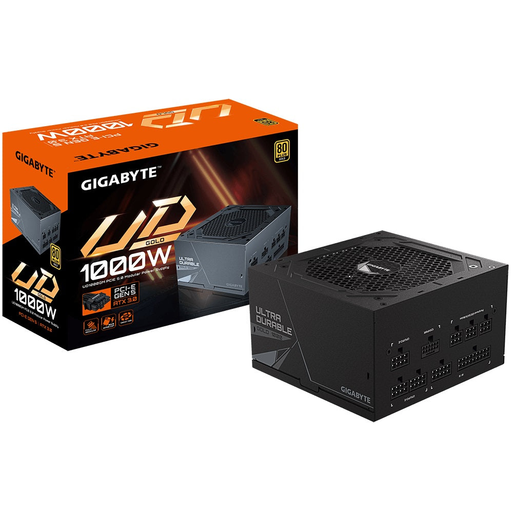 Gigabyte UD1000GM PG5 2.0 1000W ATX PSU Power Supply 80+ Gold >90% 120mm Fan Black Flat Cables Single +12V >100K Hrs GP-UD1000GM PG5 V2