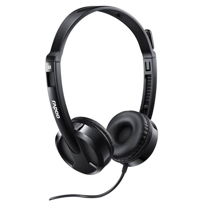 RAPOO H100 Wired Stereo Headsets - HD Voice Rotary Microphone Volume Adjustment 3.5mm Headphones with Audio split adapter cable. H100-Black