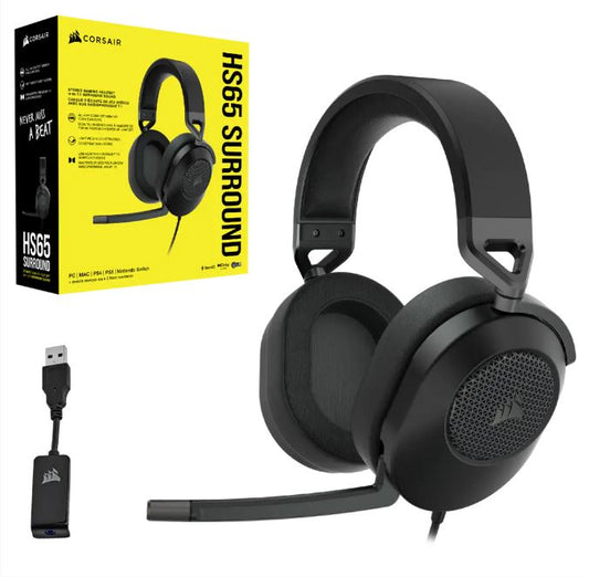 Corsair HS65 Carbon 7.1 Dolby Atoms Surround Wired Headset. All Day Comfort, Lightweight, Sonarworks SoundID 3.5mm, USB PC, Mac, Headphone CA-9011270-AP