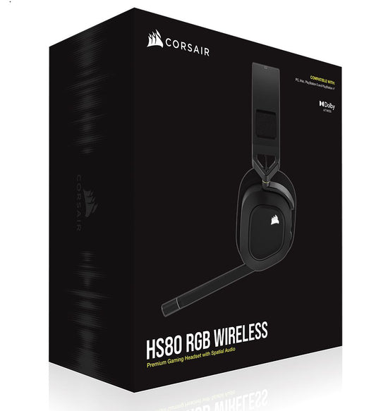 Corsair HS80 RGB Wireless Carbon- Dolby Atoms 3D, Pulse Sound, Hyper Fast Slipstream Wireless 20hrs - Gaming Headset PC, PS5, Headphones CA-9011235-AP
