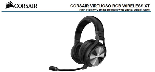 Corsair Virtuoso RGB Wilress XT Black 7.1 Audio. High Fidelity Ultra Comfort, Broadcast Grade Microphone, Slipstream Wireless USB. Headset,  CA-9011188-AP