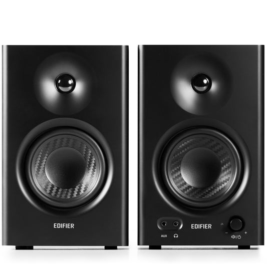 Edifier MR4 Studio Monitor - Smooth Frequency, 1' Silk Dome Tweeter, 4' Diaphragm Woofer, Wooden, RCA TRS, AUX, Ideal for Content Creators -Black (LS  MR4-BLACK