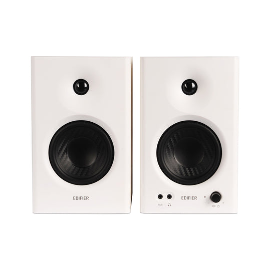 Edifier MR4 Studio Monitor - Smooth Frequency, 1' Silk Dome Tweeter, 4' Diaphragm Woofer, Wooden, RCA TRS, AUX, Ideal for Content Creators -White (LS  MR4-WHITE