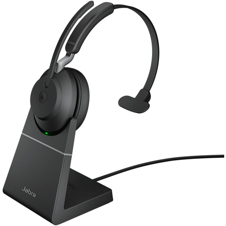 Jabra Evolve2 65 MS Mono Bluetooth Headset, Black Link 380 USB-A and Charging Stand USB-A, Passive Noise-cancelling, 2ys Warranty, 3-Microphone Call 26599-899-989