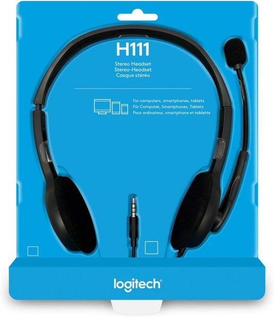 Logitech H111 Strereo Headset (Single 3.5mm Jack) Cable length: 7.71 ft (2.35 m) 2-Year Limited Hardware Warranty 981-000612