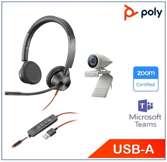 Poly Studio P5 and Blackwire 3325 work from home bundle, Exceptional camera optics, Brilliant colors, auto low-light compensation, high-quality audio 2200-87130-025