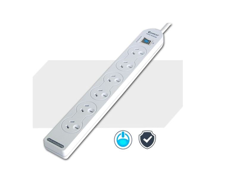 Sansai 6-Way Power Board (137P) with Master Switch Overload Protecte Reset button Indicator Light 100CM Lead 240VAC 10A PAD-137P