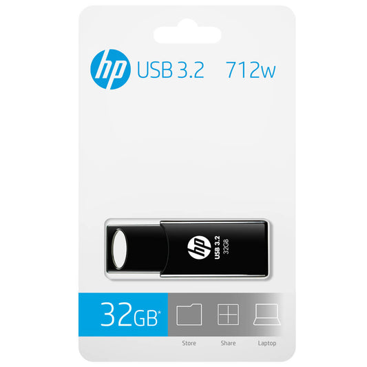 HP 712W 32GB USB3.2 70MB/s Flash Drive Memory Stick Slide 0C to 60C 4.5~5.5 VDC Push-Pull Design External Storage for Windows 10 11 Mac HPFD712LB-32