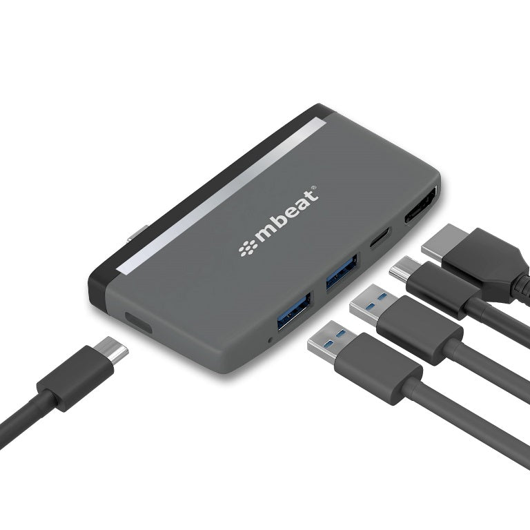 mbeat Essential Pro 5-IN-1 USB- C Hub (4k HDMI Video, USB-C PD Pass Through Charging, USB 3.0 x 2, USB-C x 1) USB 3.0 Speed: Up to 5Gbps MB-UCH-59GRY