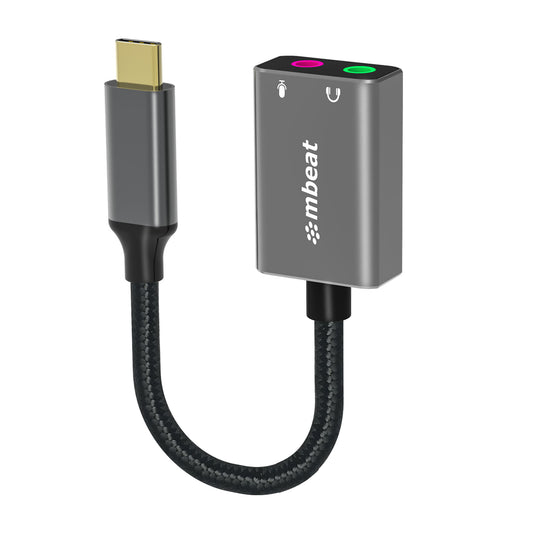 mbeat Elite USB-C to 3.5mm Audio and Microphone Adapter - Adds Headphone Audio and Microphone Jack to USB-C Computer, Tablet Smartphone Devices - Spa MB-XAD-CAXM