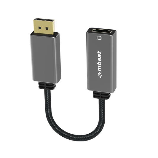 mbeat Elite Display Port to HDMI Adapter - Converts DisplayPort to HDMI Female Port, Supports 4K@60Hz (3840x2160), Nylon Braided Cable - Space Grey MB-XAD-DPHDM