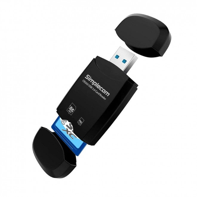 Simplecom CR303 2 Slot SuperSpeed USB 3.0 Card Reader with Dual Caps -Black CR303-BK