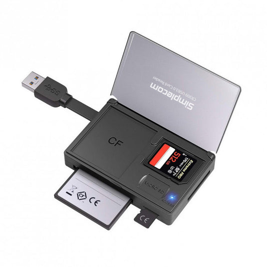 Simplecom CR309 3-Slot SuperSpeed USB 3.0 Card Reader with Card Storage Case CR309