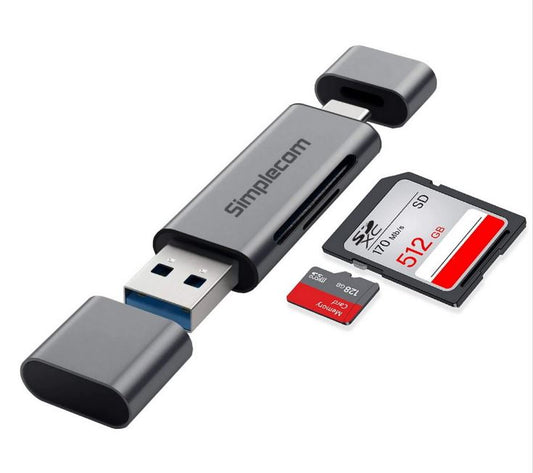 Simplecom CR402 SuperSpeed USB-C and USB-A SD/MicroSD Card Reader USB 3.2 Gen 1 (USB 3.0) CR402