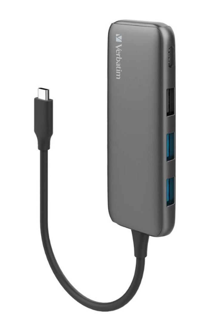 Verbatim USB-C Hub with 2 x USB-A 3.2 Gen 1 supports up to 5Gbps data transfer, 1 x USB-C supports up to 5Gbps data transfer - Space Grey 66603