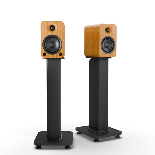 Kanto YU4 140W Powered Bookshelf Speakers with Bluetooth and Phono Preamp - Pair, Bamboo with SX22 Black Stand Bundle KO-YU4BAMBOO-SX22