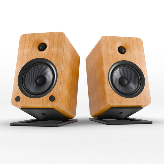 Kanto YU6 200W Powered Bookshelf Speakers with Bluetooth and Phono Preamp - Pair, Bamboo with S6 Black Stand Bundle KO-YU6BAMBOO-S6