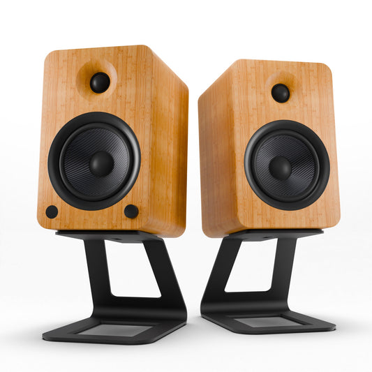 Kanto YU6 200W Powered Bookshelf Speakers with Bluetooth and Phono Preamp - Pair, Bamboo with SE6 Black Stand Bundle KO-YU6BAMBOO-SE6