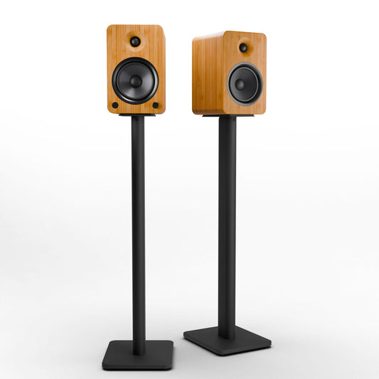 Kanto YU6 200W Powered Bookshelf Speakers with Bluetooth and Phono Preamp - Pair, Bamboo with SP32PL Black Stand Bundle KO-YU6BAMBOO-SP32PL