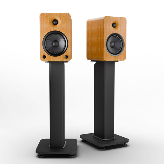 Kanto YU6 200W Powered Bookshelf Speakers with Bluetooth and Phono Preamp - Pair, Bamboo with SX22 Black Stand Bundle KO-YU6BAMBOO-SX22