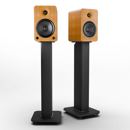 Kanto YU6 200W Powered Bookshelf Speakers with Bluetooth and Phono Preamp - Pair, Bamboo with SX26 Black Stand Bundle KO-YU6BAMBOO-SX26