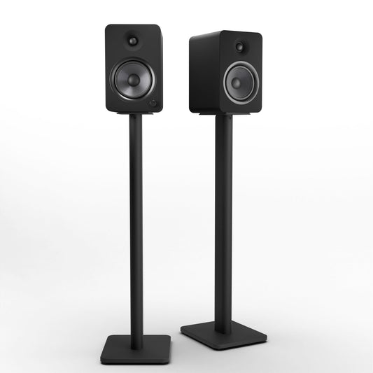 Kanto YU6 200W Powered Bookshelf Speakers with Bluetooth and Phono Preamp - Pair, Matte Black with SP32PL Black Stand Bundle KO-YU6MB-SP32PL