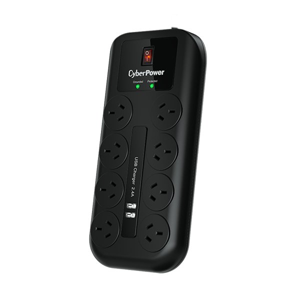 CyberPower 8-port Surge Protector with 2 x USB Charging Ports - 5 Yrs Adv. Replacement WTY CPSURGE08USB-ANZ