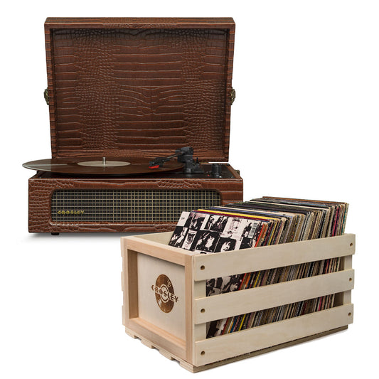 Crosley Voyager Brown Croc - Bluetooth Portable Turntable & Record Storage Crate CR8017BSC-BR4